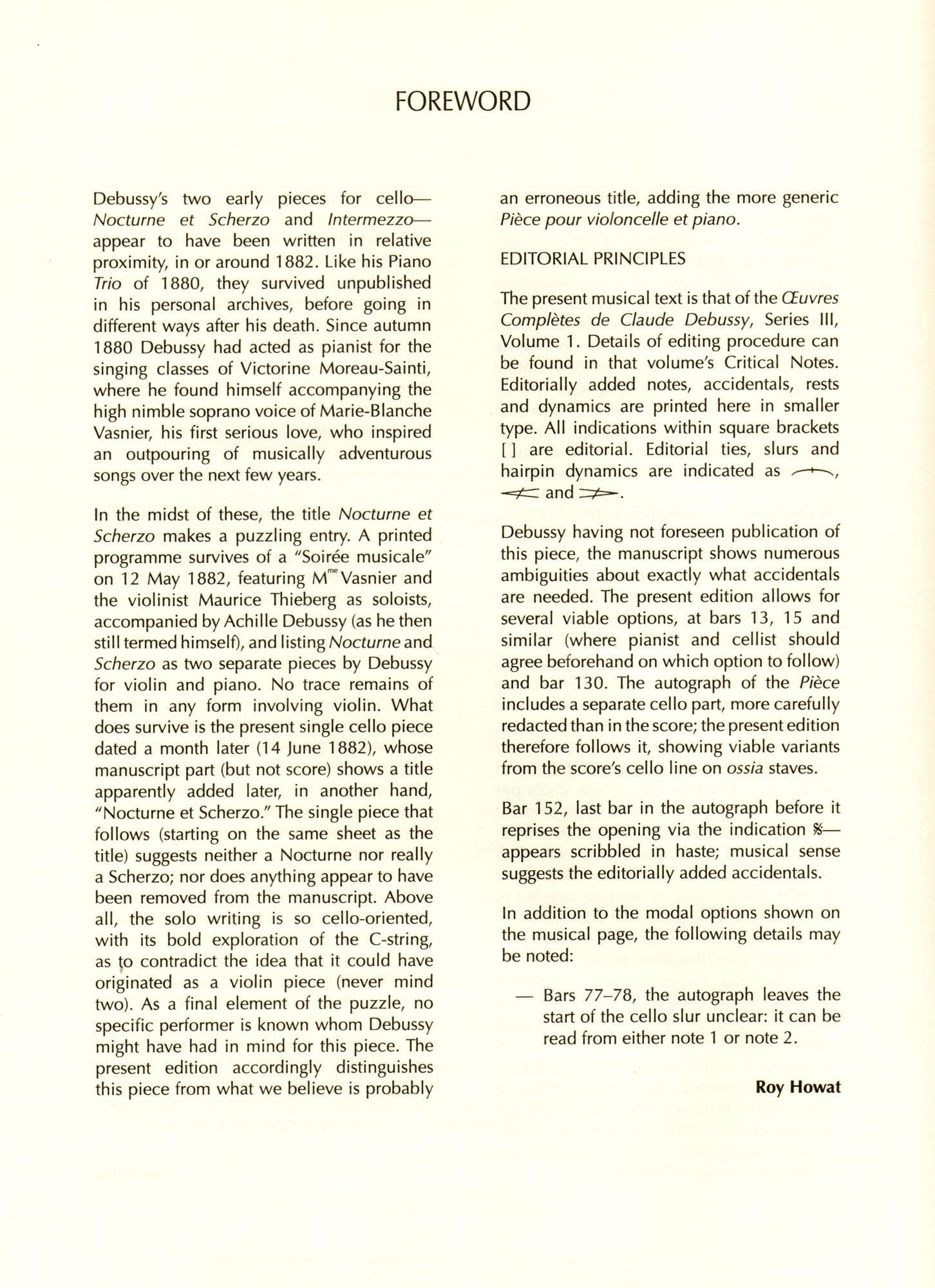 Debussy, Claude - Nocturne and Scherzo for Cello and Piano - edited by Roy Howat - Durand Edition - Image 2