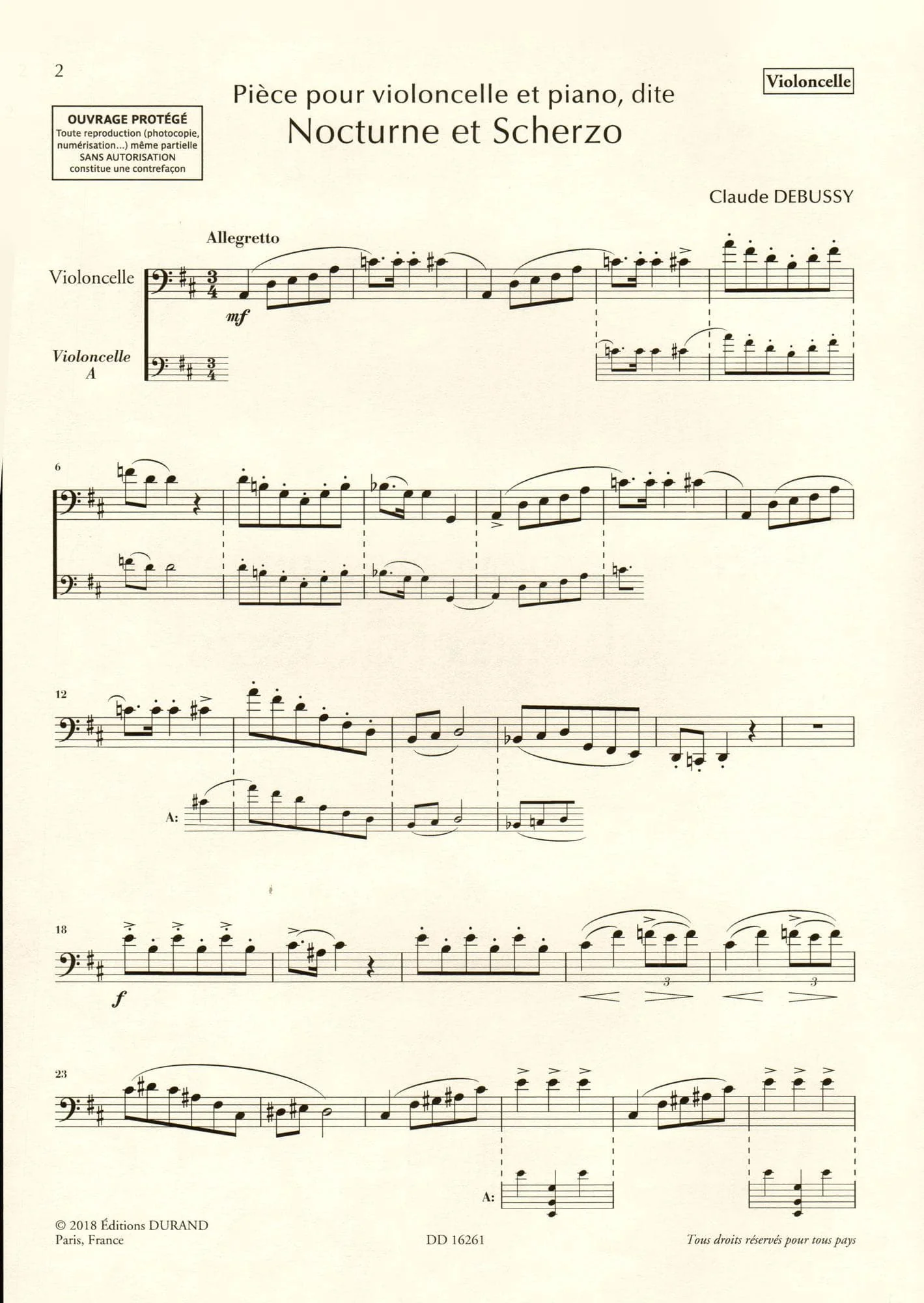 Debussy, Claude - Nocturne and Scherzo for Cello and Piano - edited by Roy Howat - Durand Edition - Image 3