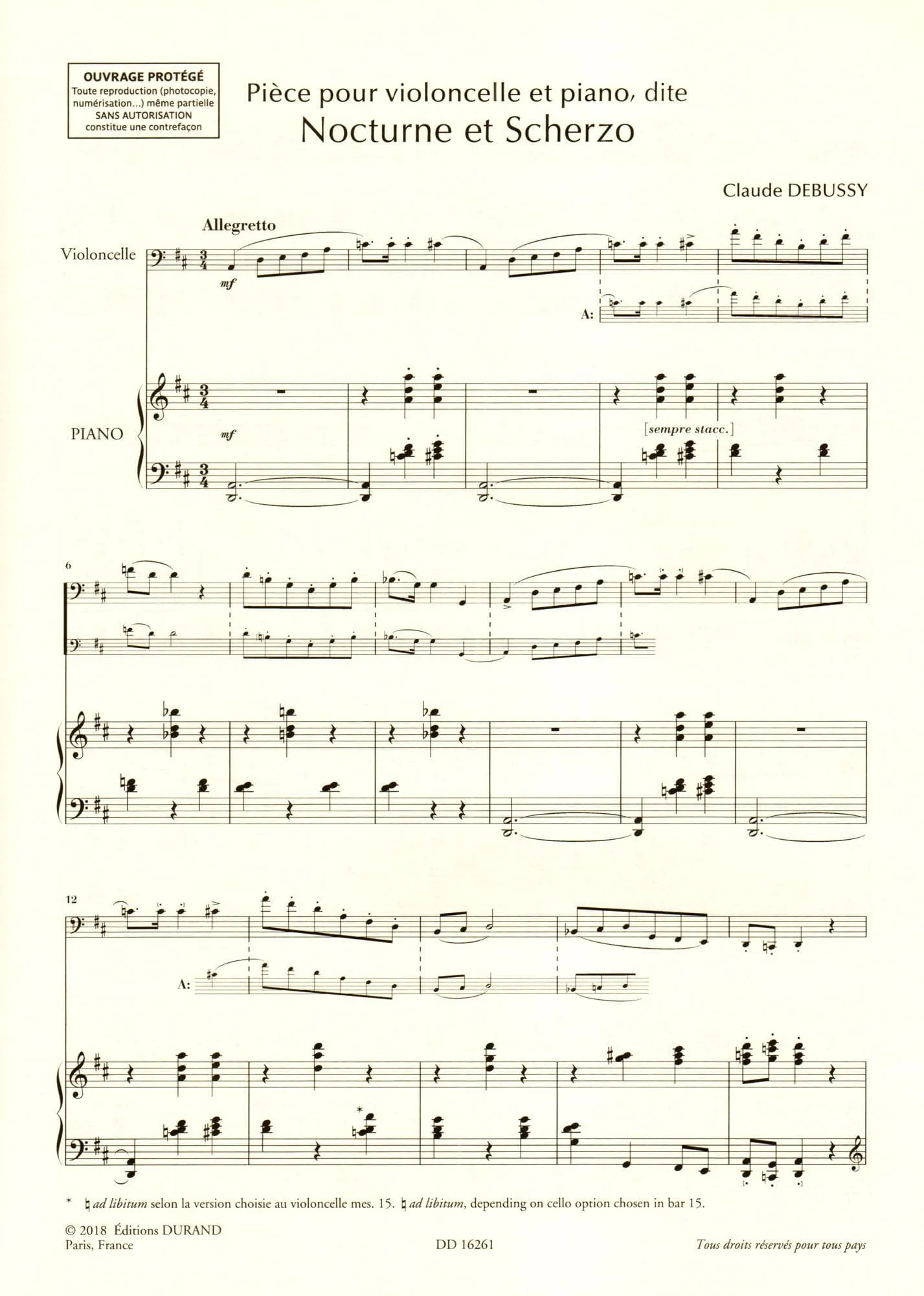Debussy, Claude - Nocturne and Scherzo for Cello and Piano - edited by Roy Howat - Durand Edition - Image 4
