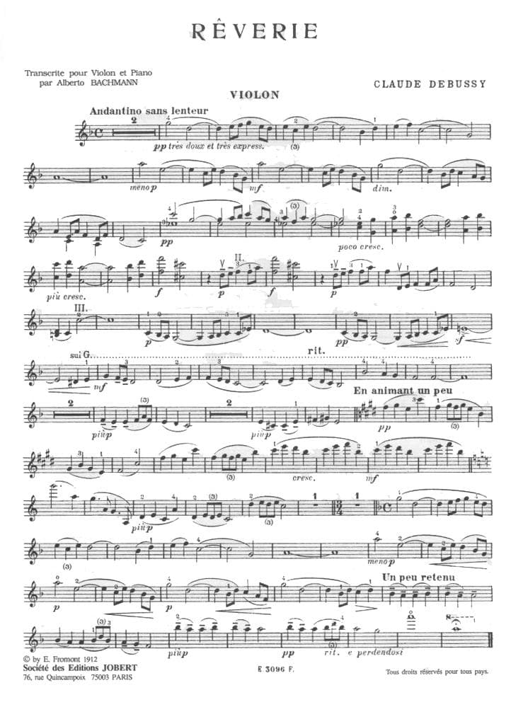 Debussy, Claude - Debussy for the Violin: Clair de Lune, Reverie, Valse Romantique, Ballade - Violin and Piano - arranged by A Roelens - Jobert Paris Edition - Image 2