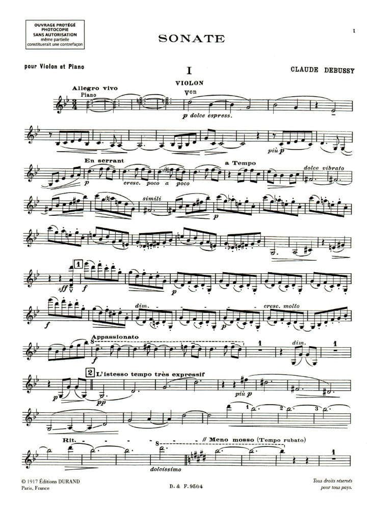 Debussy, Claude - Sonata in g minor for Violin and Piano - Durand Edition - Image 2