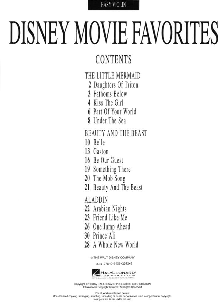Disney Movie Favorites - Violin solo - Hal Leonard Publication - Image 2