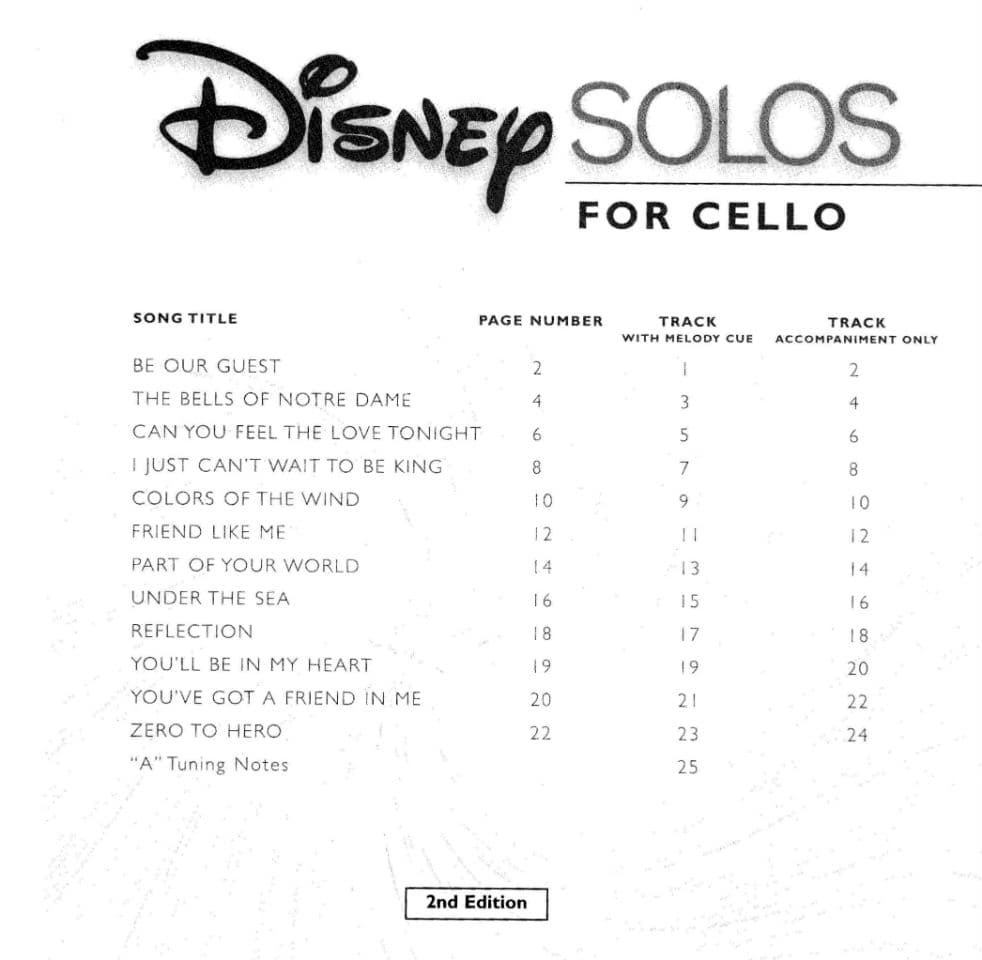 Disney Solos for Cello - Book and CD - Hal Leonard Publication - Image 2