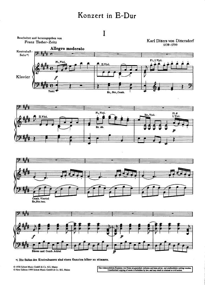 Dittersdorf, Carl Ditters von - Concerto In E Major, K 172 - Double Bass and Piano - edited by Franz Tischer-Zeitz - Schott Edition - Image 3