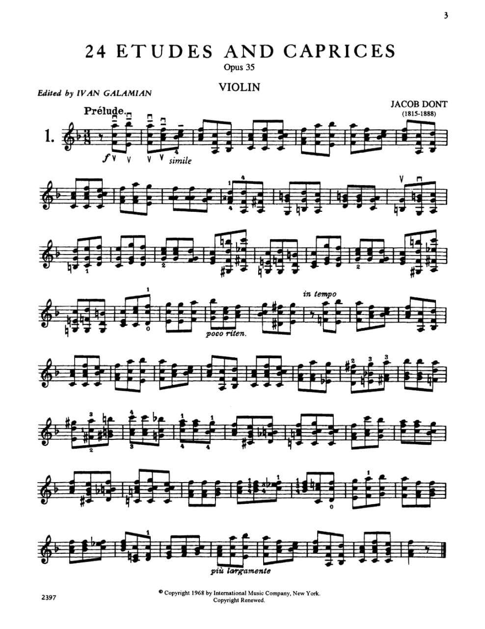 Dont, Jakob - 24 Etudes and Caprices Op 35 - Violin solo - edited by Ivan Galamian - International Edition - Image 2
