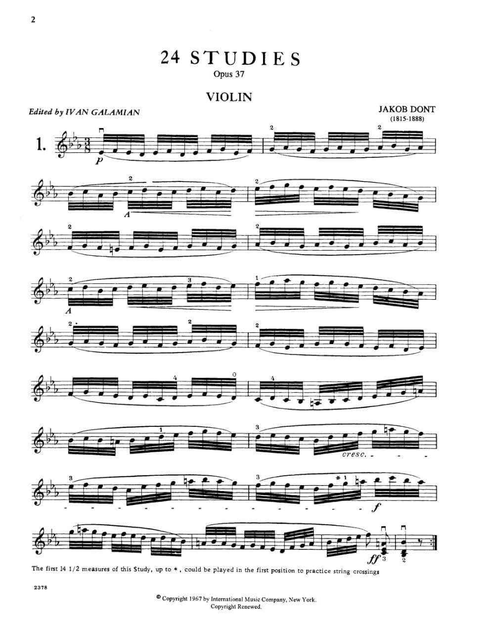 Dont, Jakob - 24 Studies, Op 37: Preparatory to Kreutzer and Rode Studies - Violin solo - edited by Ivan Galamian - International Edition - Image 2