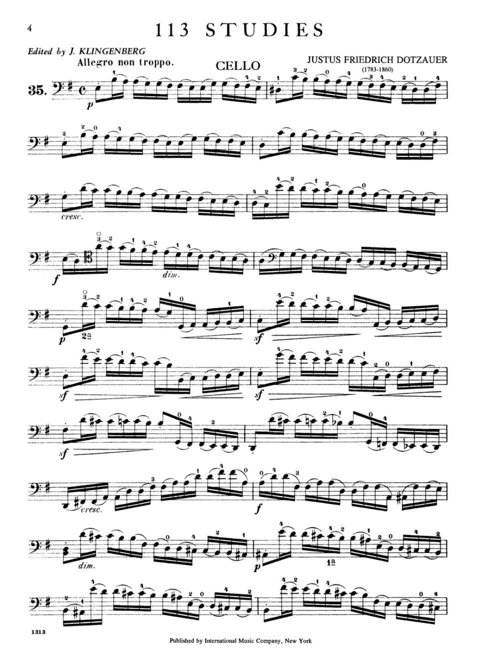 Dotzauer, J Friedrich - 113 Studies for Solo Cello, Volume 2 (Nos 35-62) - edited by Johannes Klingenberg - International Edition - Image 2