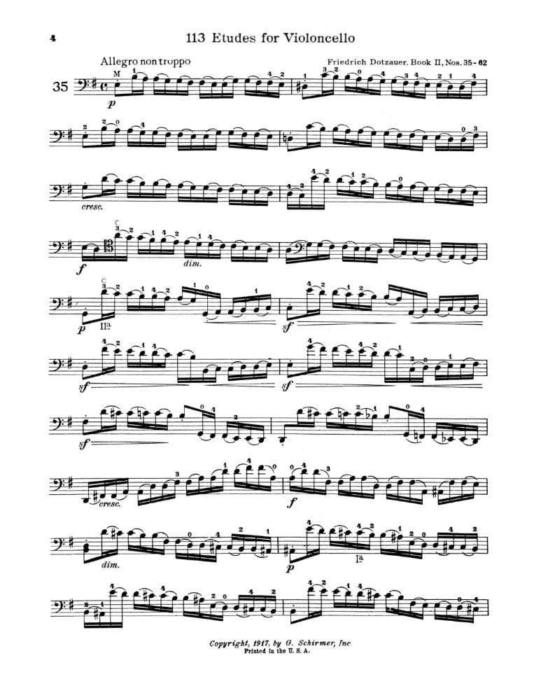 Dotzauer, J Friedrich - Exercises for Violoncello, Book 2 (Nos 35-62) - Cello solo - edited by Johannes Klingenberg - Schirmer Edition - Image 2