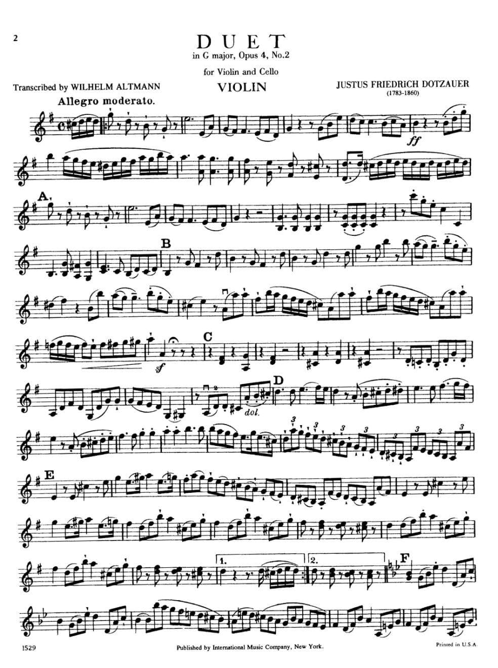 Dotzauer, J Friedrich - Duet In G Major, Op 4, No 2 - Violin and Cello - edited by Wilhelm Altmann - International Edition - Image 2