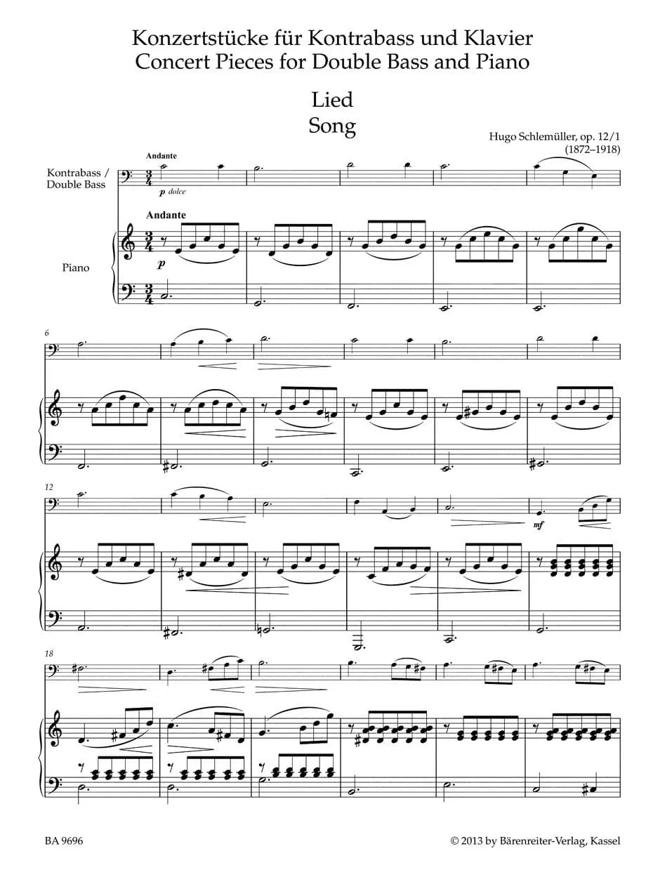 Double Bass Collection: Concert Pieces for Double Bass and Piano - edited by J Peter Close and Holger Sassmannshaus - Barenreiter - Image 2