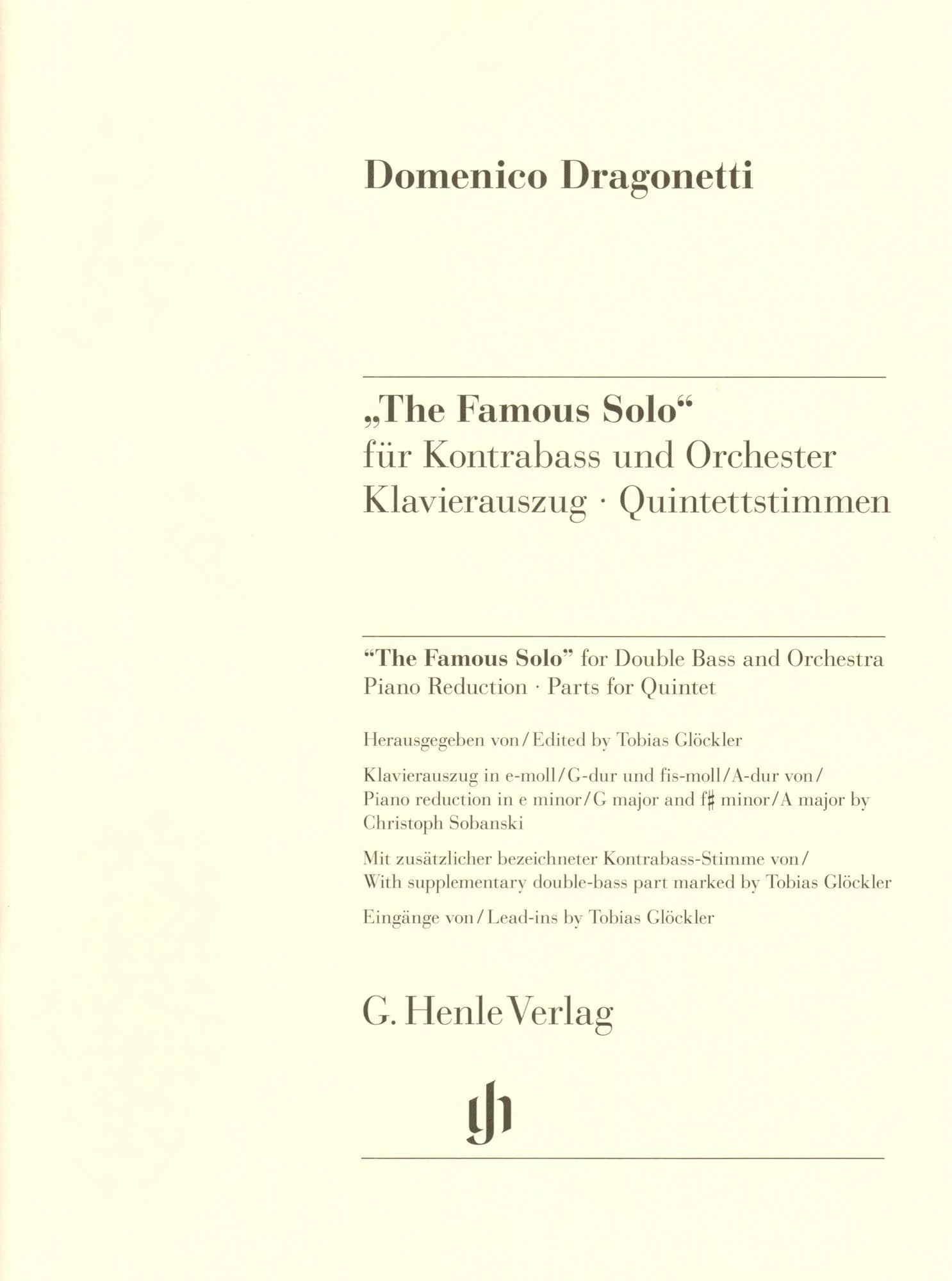 Dragonetti, Domenico - "The Famous Solo" for Double Bass - Double Bass and Piano - edited by Tobias Glöckler - G. Henle Verlag - Image 2