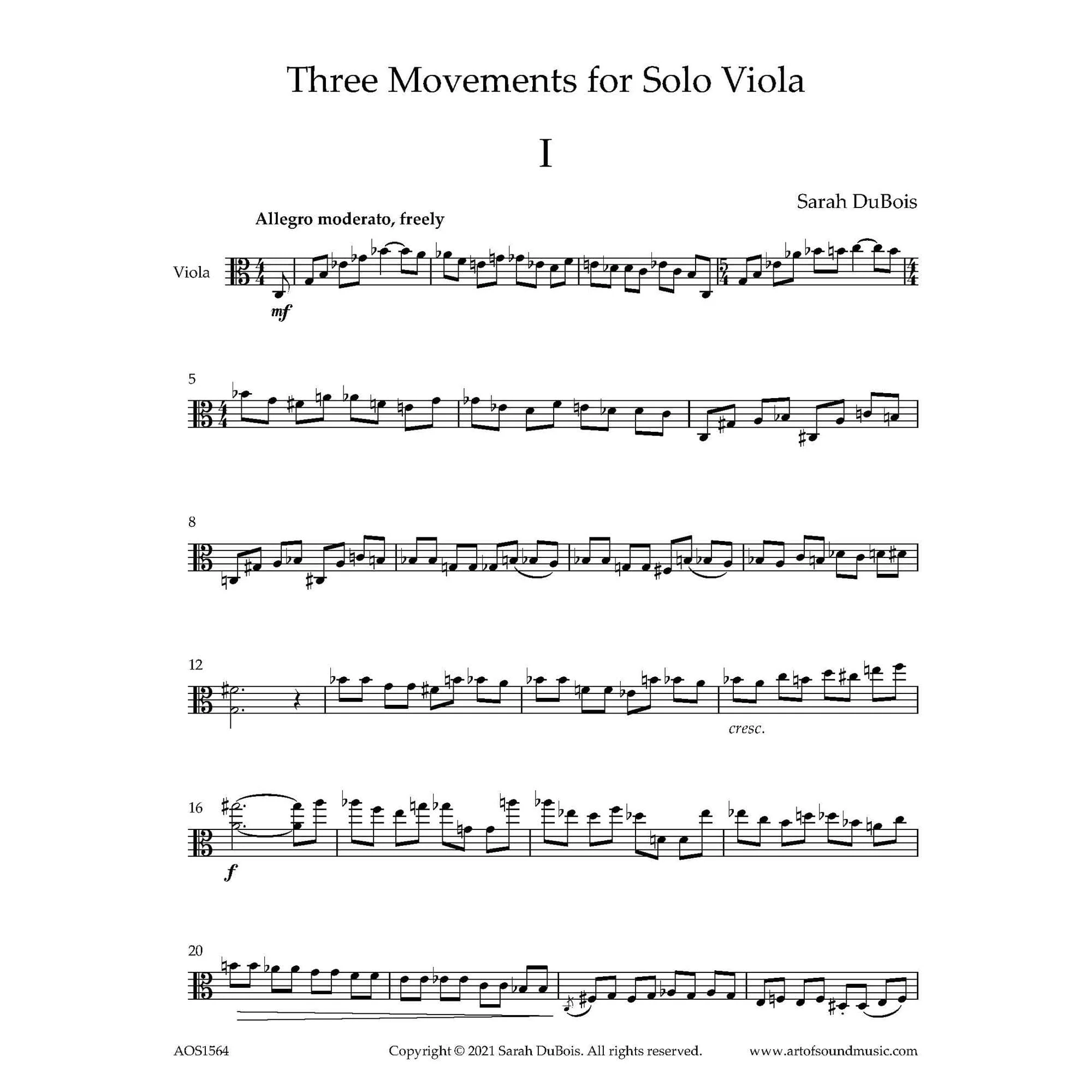 DuBois - 3 Mvmnts for Solo Viola Digital Download - Image 2