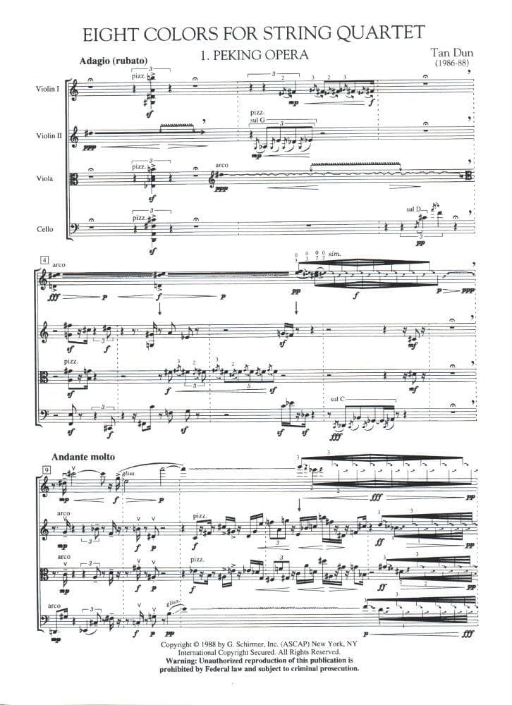 Dun, Tan - Eight Colors For String Quartet - Two Violins, Viola, and Cello - Score and Parts - G Schirmer Edition - Image 3