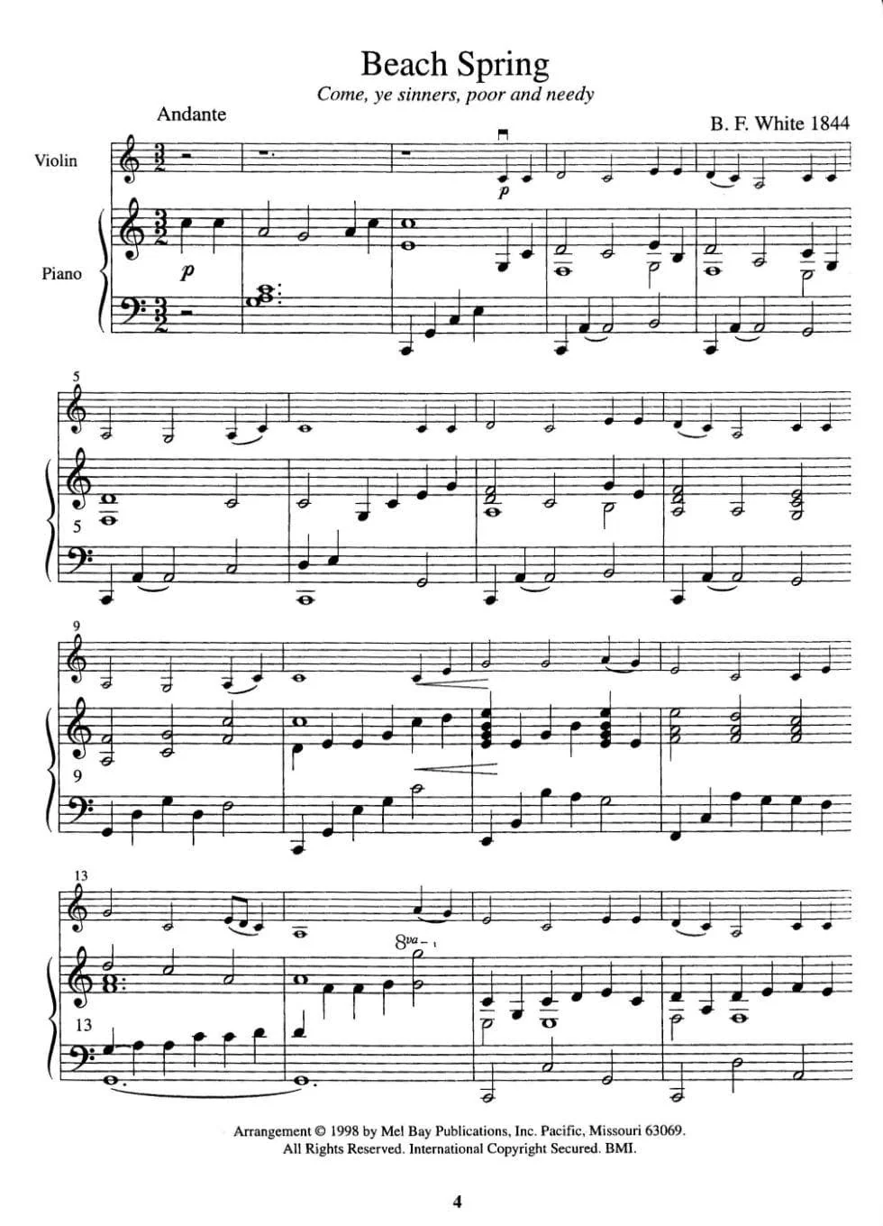 Duncan - Violin Solos On Early American Hymn Tunes. For Violin and Piano. Published by Mel Bay. - Image 3