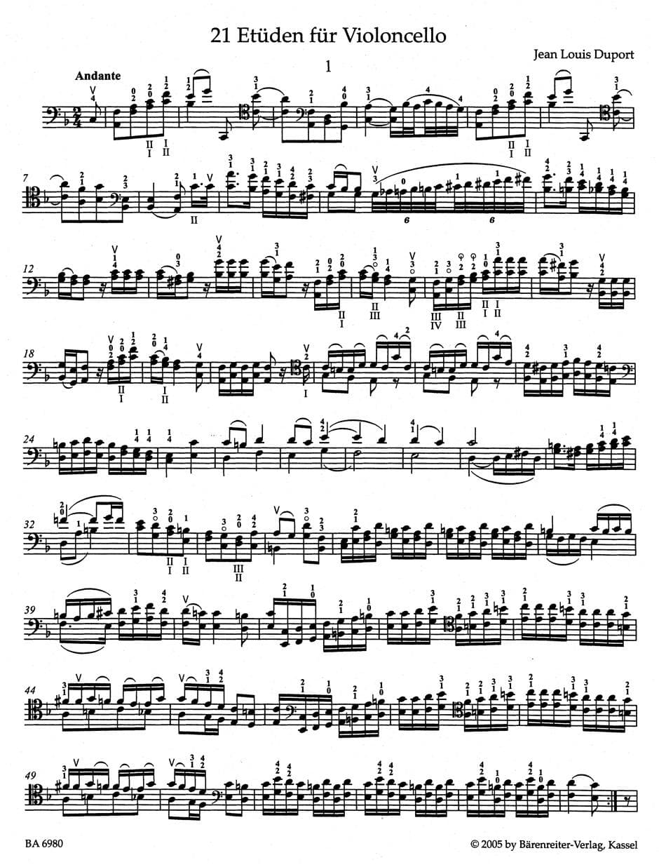 Duport, Jean-Louis - 21 Etudes for Violoncello, Complete - Cello solo (with optional 2nd Cello part) - edited by Martin Rummel - Bärenreiter Verlag Edition - Image 2
