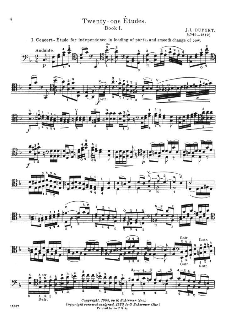 Duport, Jean-Louis - 21 Etudes for the Violoncello, Book 1 (Nos 1-13) - Cello solo - edited by Leo Schulz - G Schirmer Edition - Image 2
