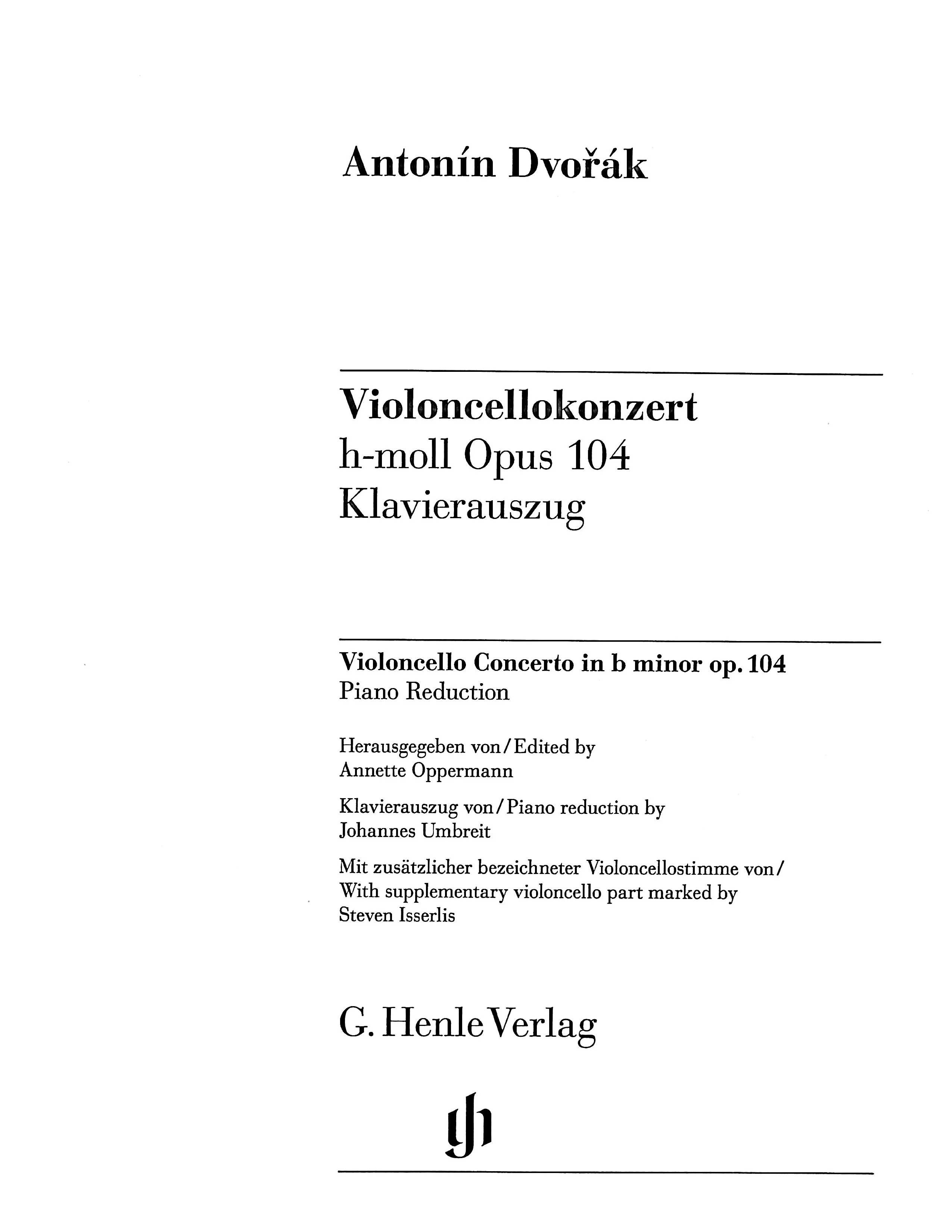 Dvorak, Antonin - Violoncello Concerto in b minor op. 104 Piano Reduction - Edited by Oppermann - G. Henle Verlag - Image 2