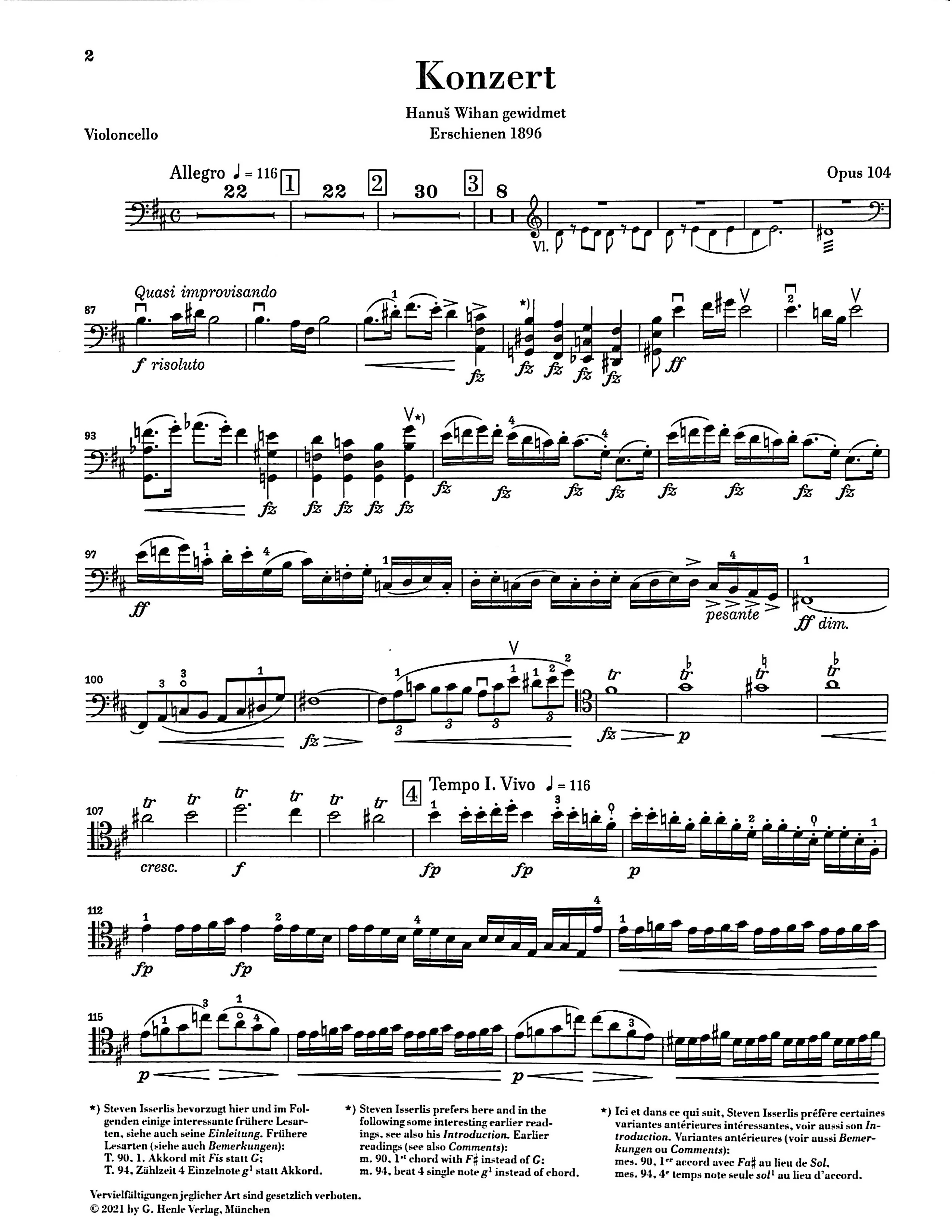 Dvorak, Antonin - Violoncello Concerto in b minor op. 104 Piano Reduction - Edited by Oppermann - G. Henle Verlag - Image 3