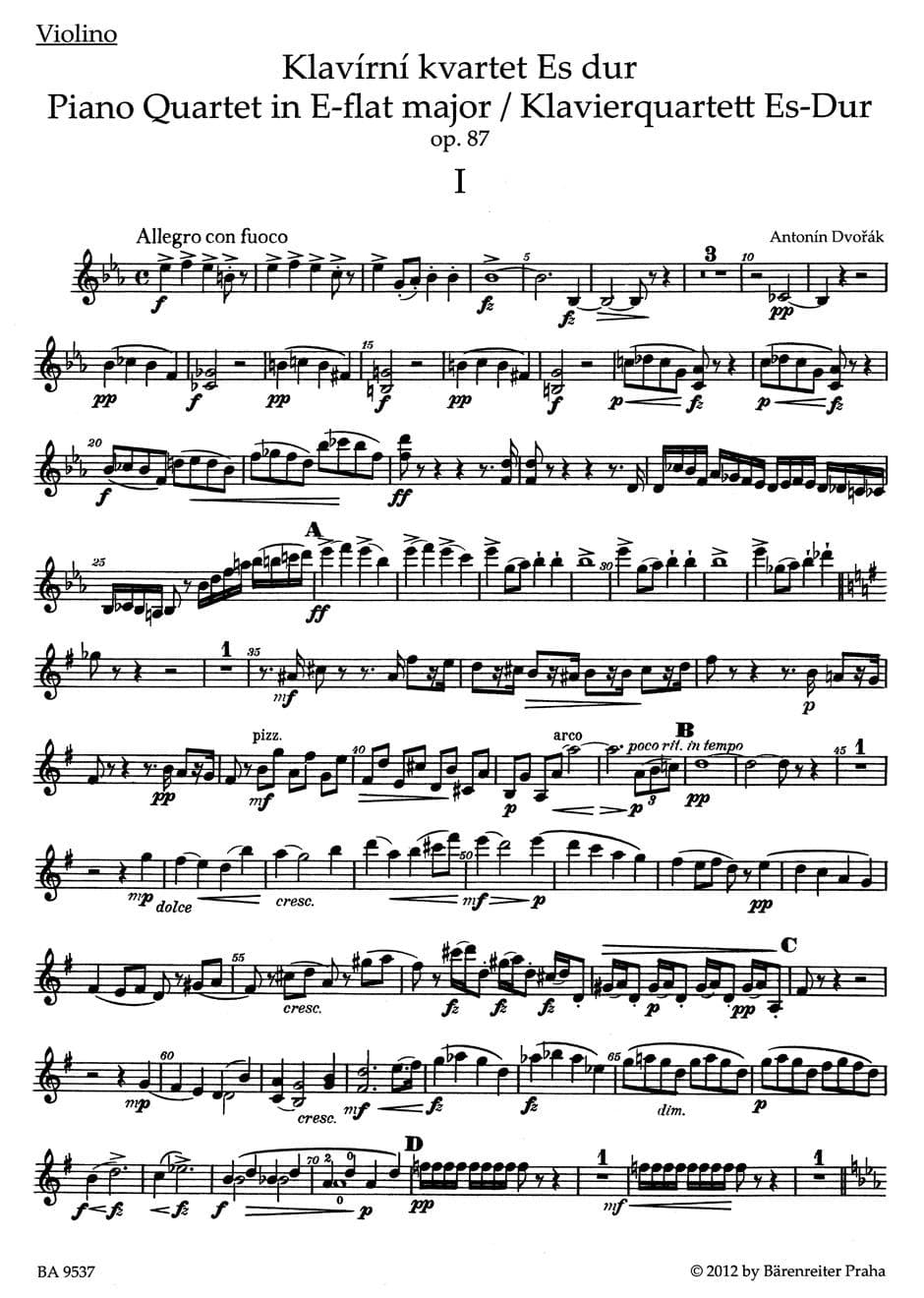 Dvorák, Antonin - Piano Quartet E-Flat Major, Op 87 - edited by Antonín Pokorný and Karel Solc - Bärenreiter - Image 4
