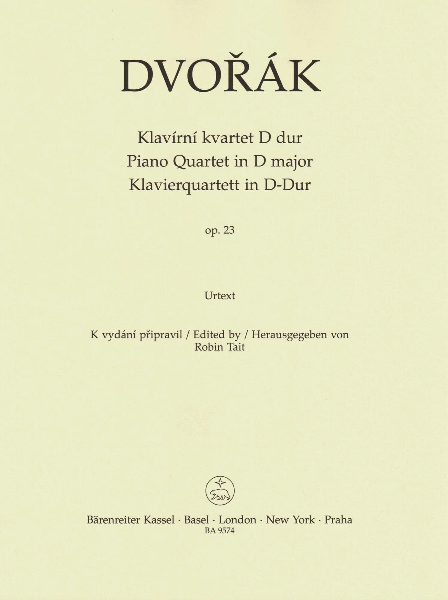 Dvorak, Antonin - Piano Quartet in D major, op. 23 - for Violin, Viola, Cello, and Piano - edited by Robin Tait - Barenreiter URTEXT - Image 2