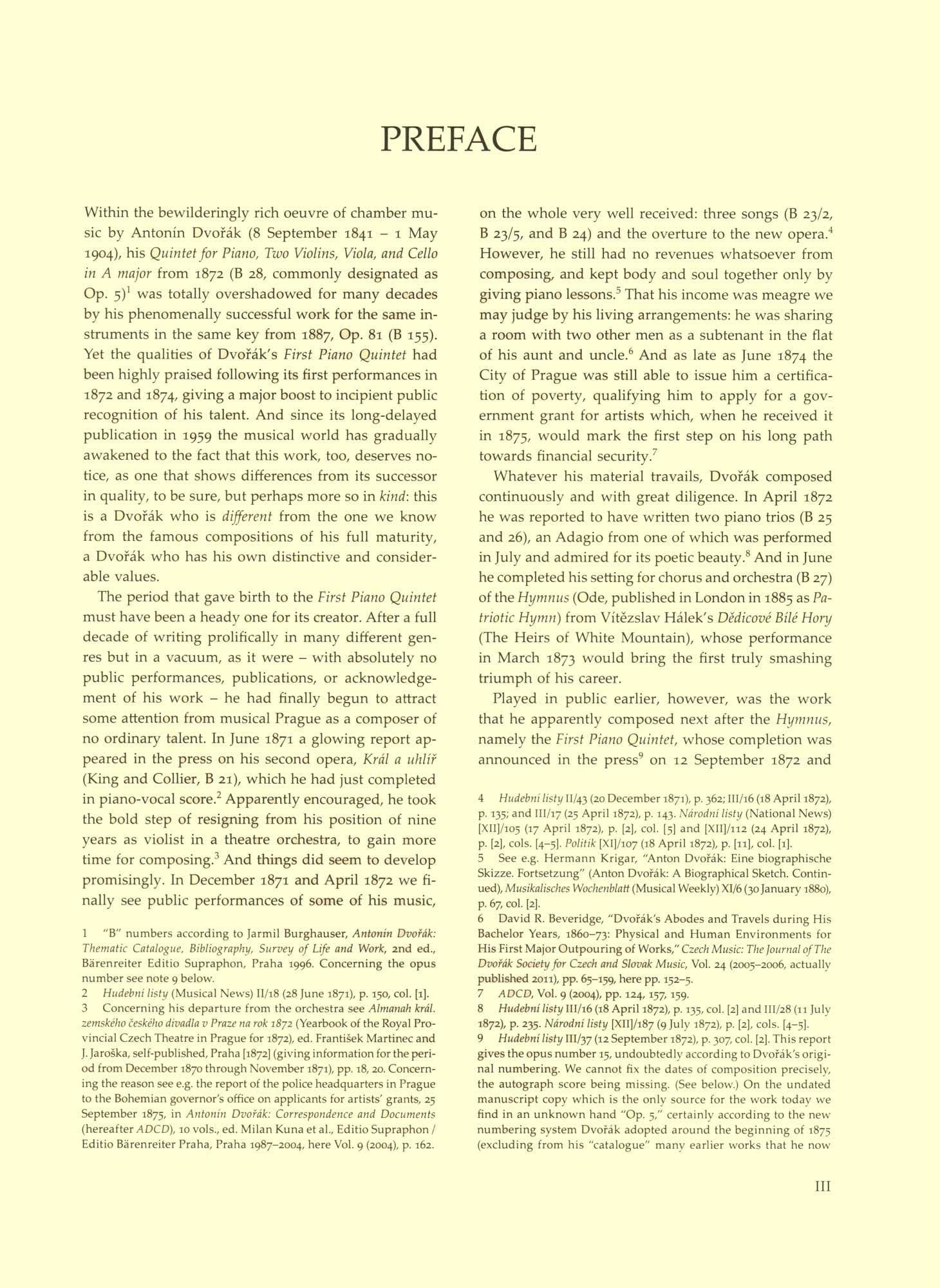 Dvorak, Antonin - Piano Quintet in A major, op. 5 - for Two Violins, Viola, Cello, and Piano - edited by Burghauser and Solc - Barenreiter URTEXT - Image 4