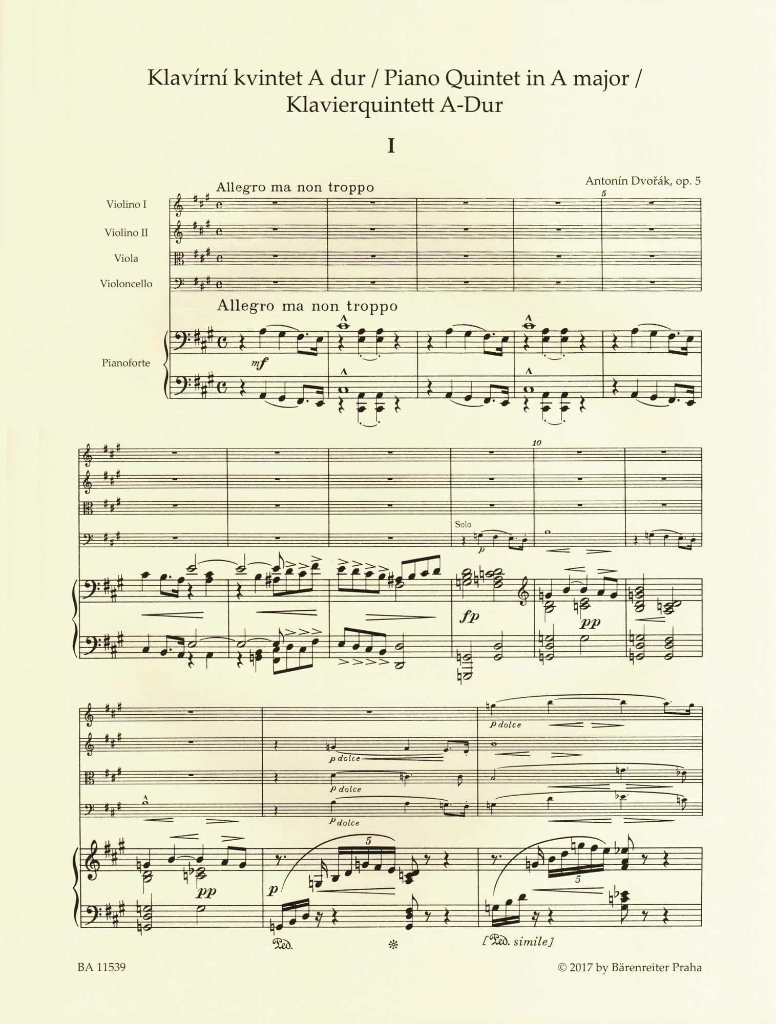Dvorak, Antonin - Piano Quintet in A major, op. 5 - for Two Violins, Viola, Cello, and Piano - edited by Burghauser and Solc - Barenreiter URTEXT - Image 8