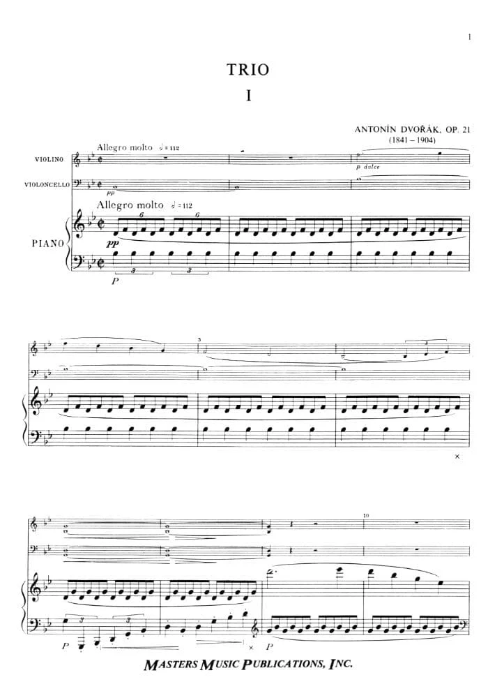 Dvorák, Antonín - Piano Trio in B-flat Major, Op 21 - Violin, Cello, and Piano - Masters Music Publications - Image 3