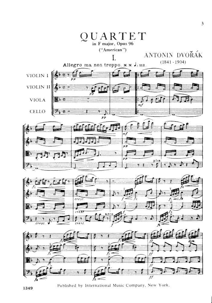 Dvorák, Antonín - String Quartet No 12 in F Major, Op 96 ("American") - Mini Score ONLY - International Edition - Image 2