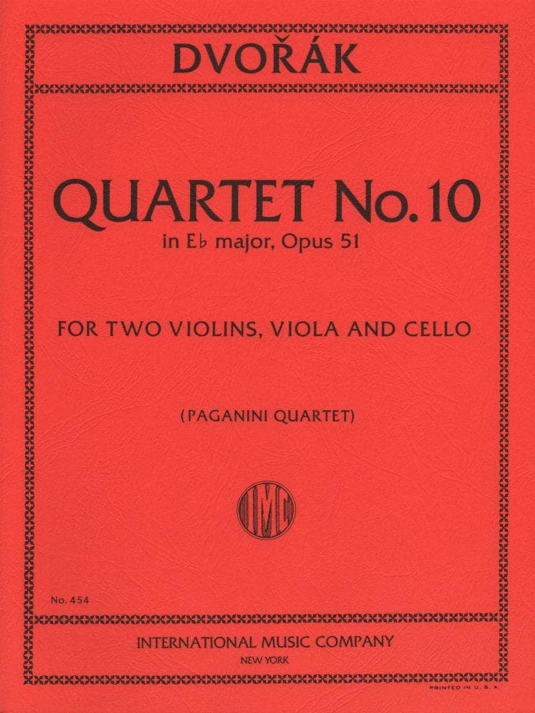 Dvorák, Antonín - Quartet No10 In E-Flat Major, Op 51 - Two Violins, Viola, and Cello - edited by the Paganini Quartet - International Edition