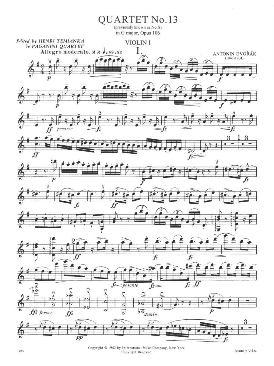 Dvorák, Antonín - Quartet No 13 in G Major, Op 106 - Two Violins, Viola, and Cello - edited by the Paganini Quartet - International Edition - Image 2