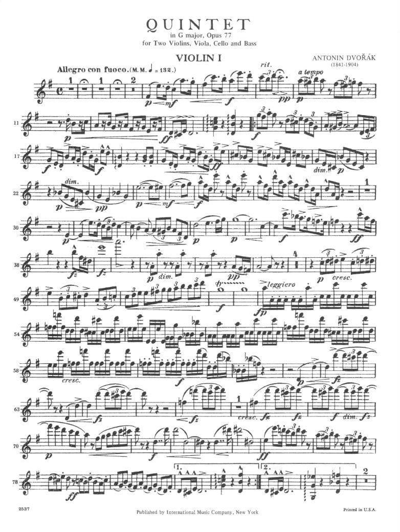 Dvorák, Antonín - Quintet In G Major, Op 77 - Two Violins, Viola, Cello, and Double Bass - International Edition - Image 2