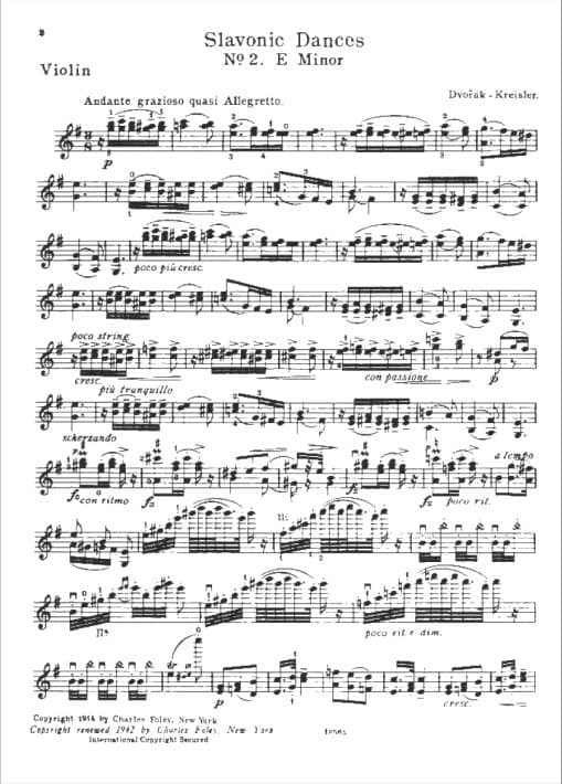 Dvo?ák, Antonín - Slavonic Dance in e minor, Op 72, No 2 - Violin and Piano - arranged and edited by Fritz Kreisler - Carl Fischer Edition - Image 2