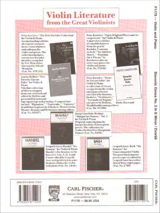 Dvo?ák, Antonín - Slavonic Dance in e minor, Op 72, No 2 - Violin and Piano - arranged and edited by Fritz Kreisler - Carl Fischer Edition - Image 3