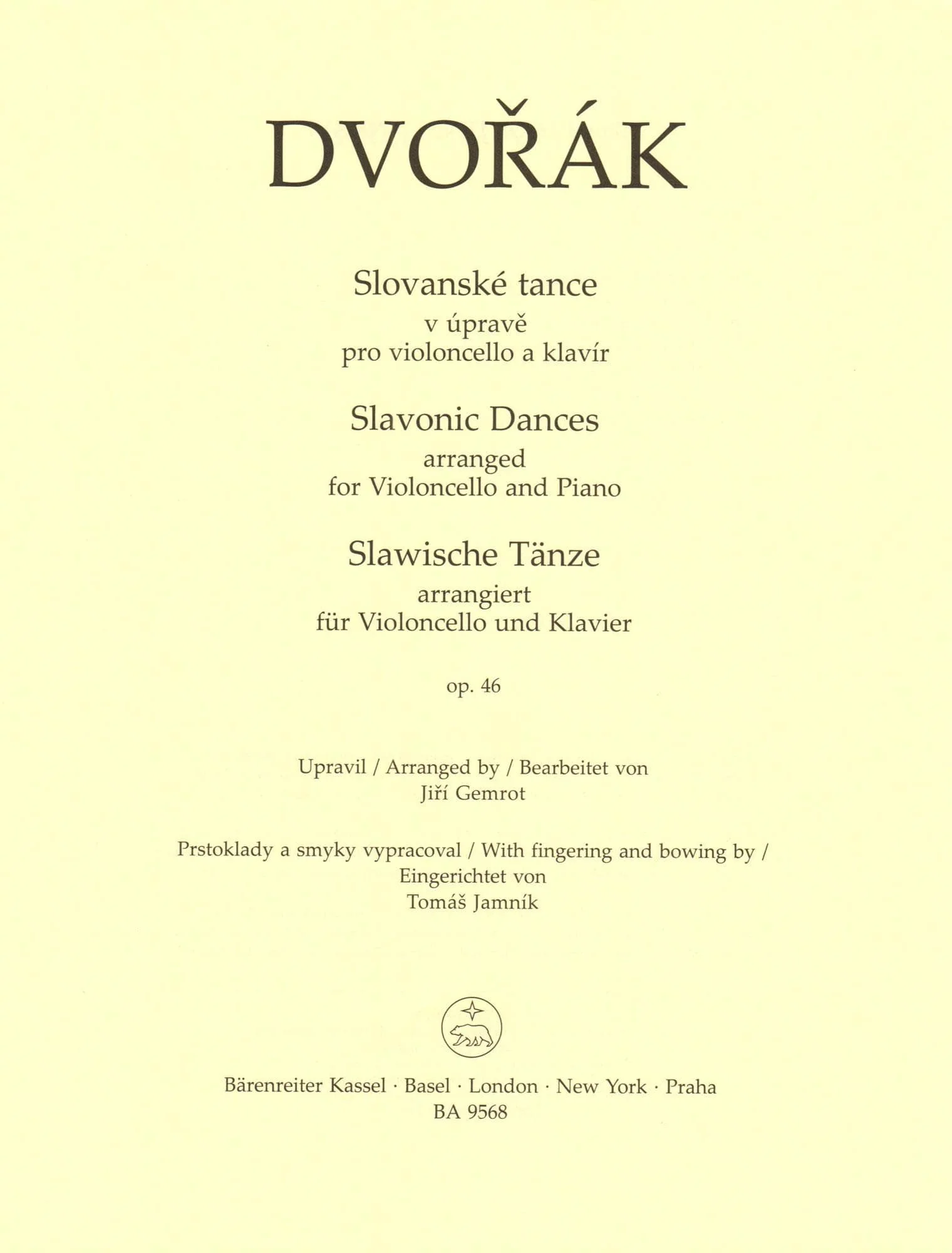 Dvorak, Antonin - Slavonic Dances, Op. 46 - arranged by J. Gemrot - for Cello and Piano - Barenreiter - Image 2