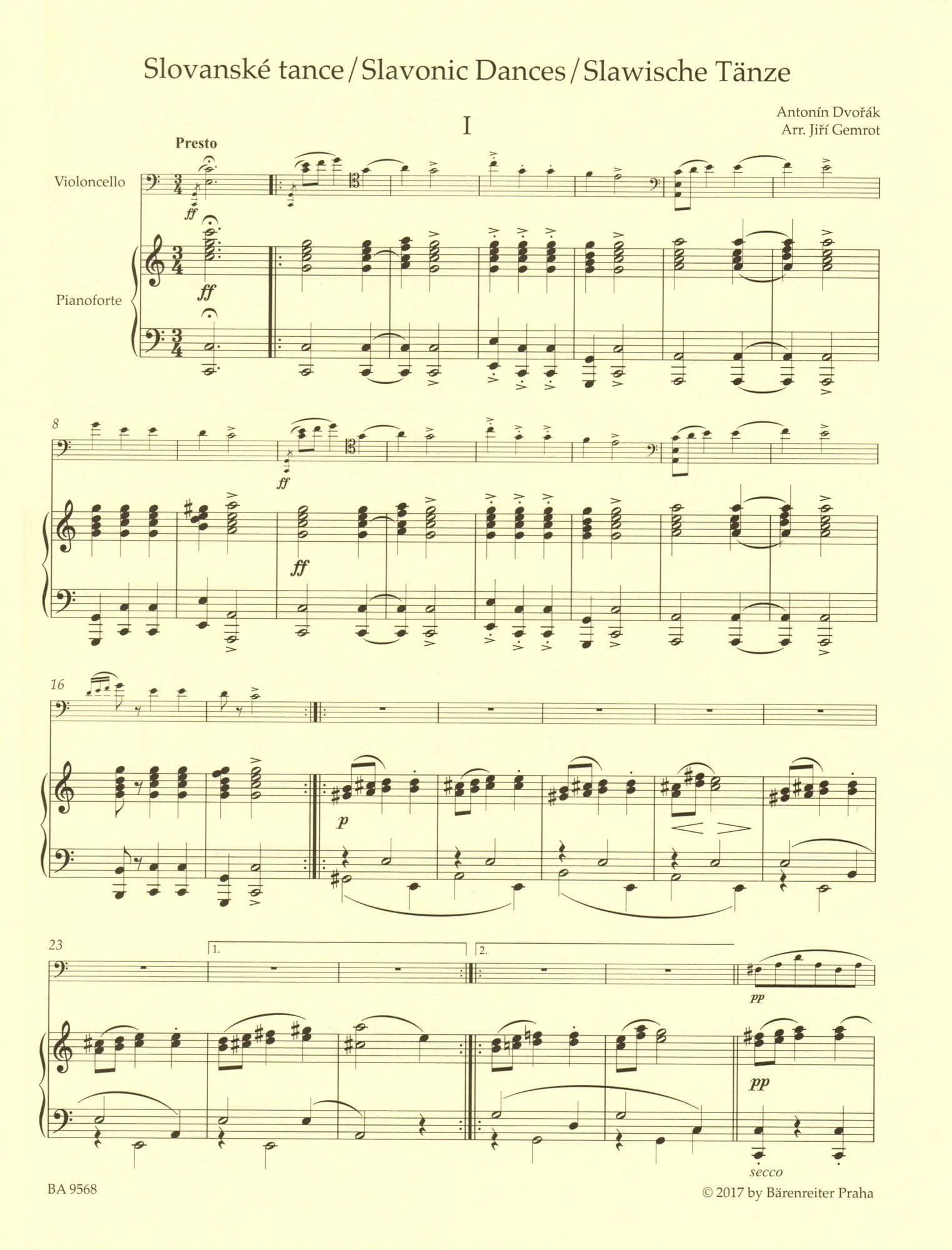 Dvorak, Antonin - Slavonic Dances, Op. 46 - arranged by J. Gemrot - for Cello and Piano - Barenreiter - Image 6