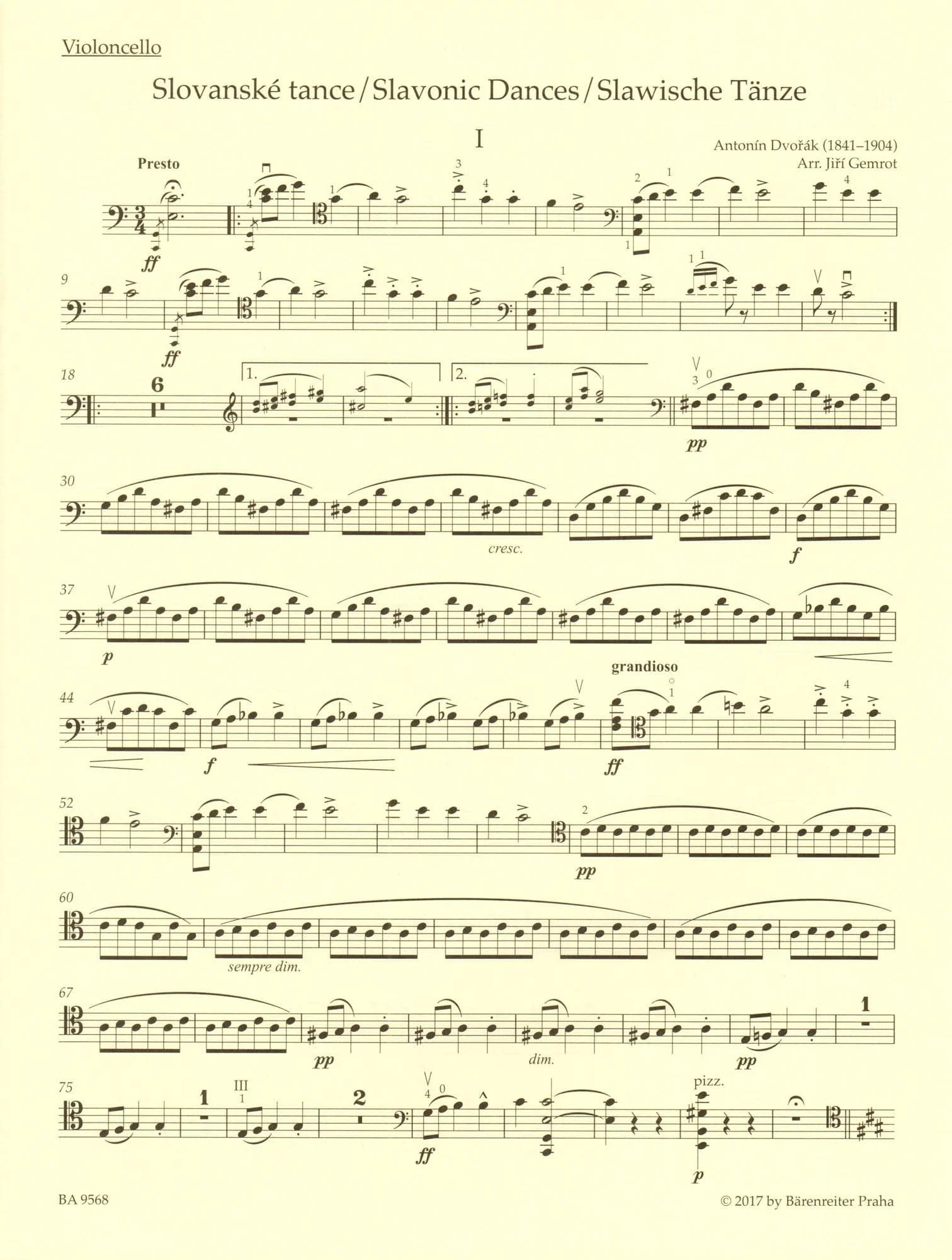 Dvorak, Antonin - Slavonic Dances, Op. 46 - arranged by J. Gemrot - for Cello and Piano - Barenreiter - Image 7