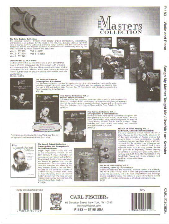 Dvorák, Antonín - Songs My Mother Taught Me ("Gypsy Song") - Violin and Piano - arranged by Fritz Kreisler - Carl Fischer Edition - Image 3