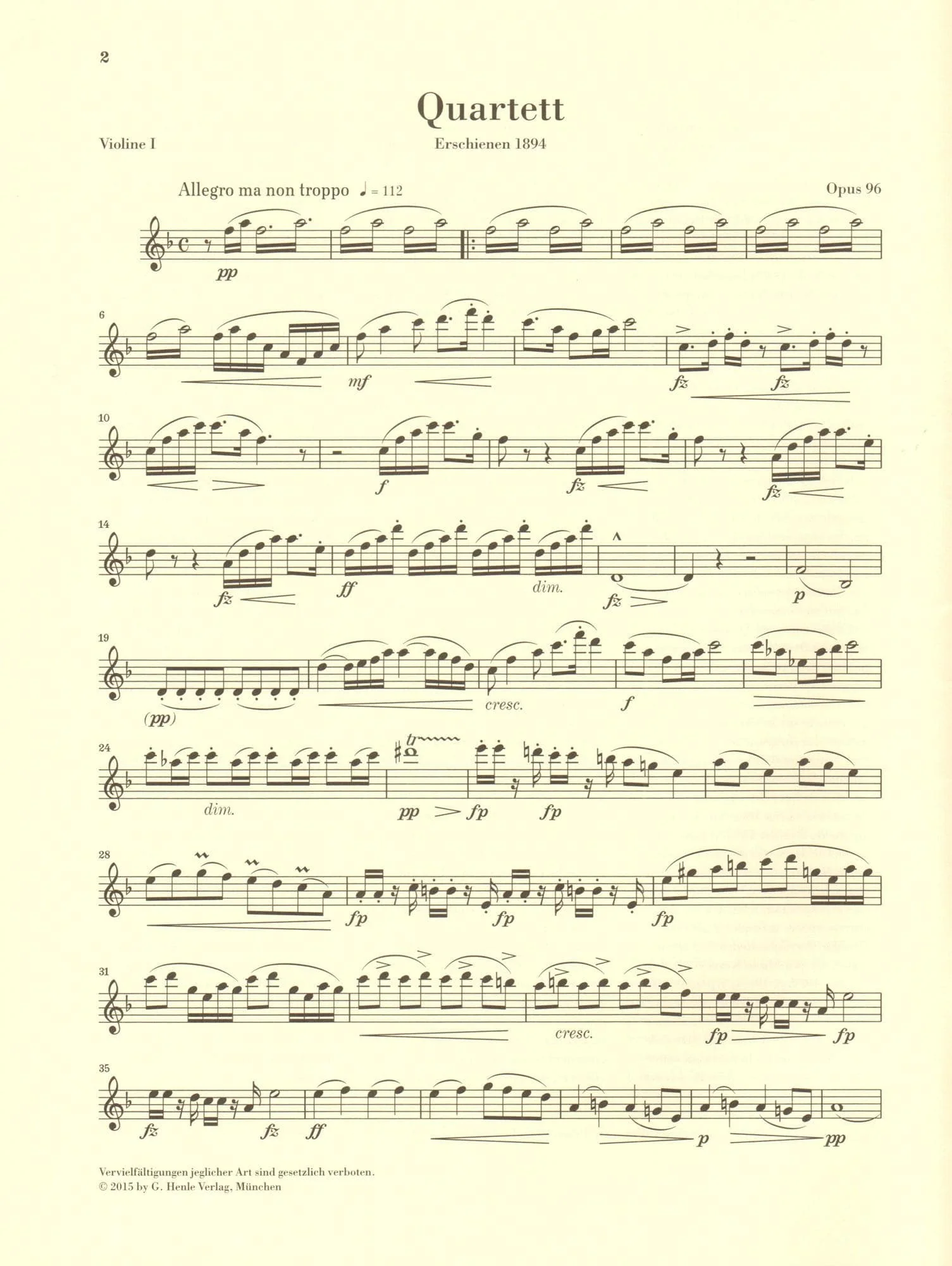 Dvorak, Antonin - String Quartet in F major - Opus 96 - Parts Only - Edited by Peter Jost - G Henle Verlag URTEXT - Image 4