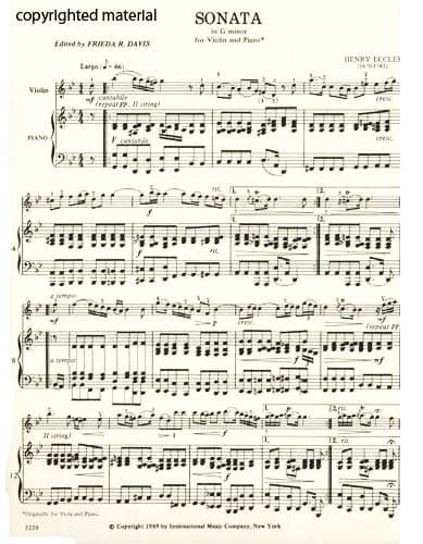 Eccles - Sonata in g minor - Violin and Piano - edited by Frieda R Davis - International Music Company - Image 2