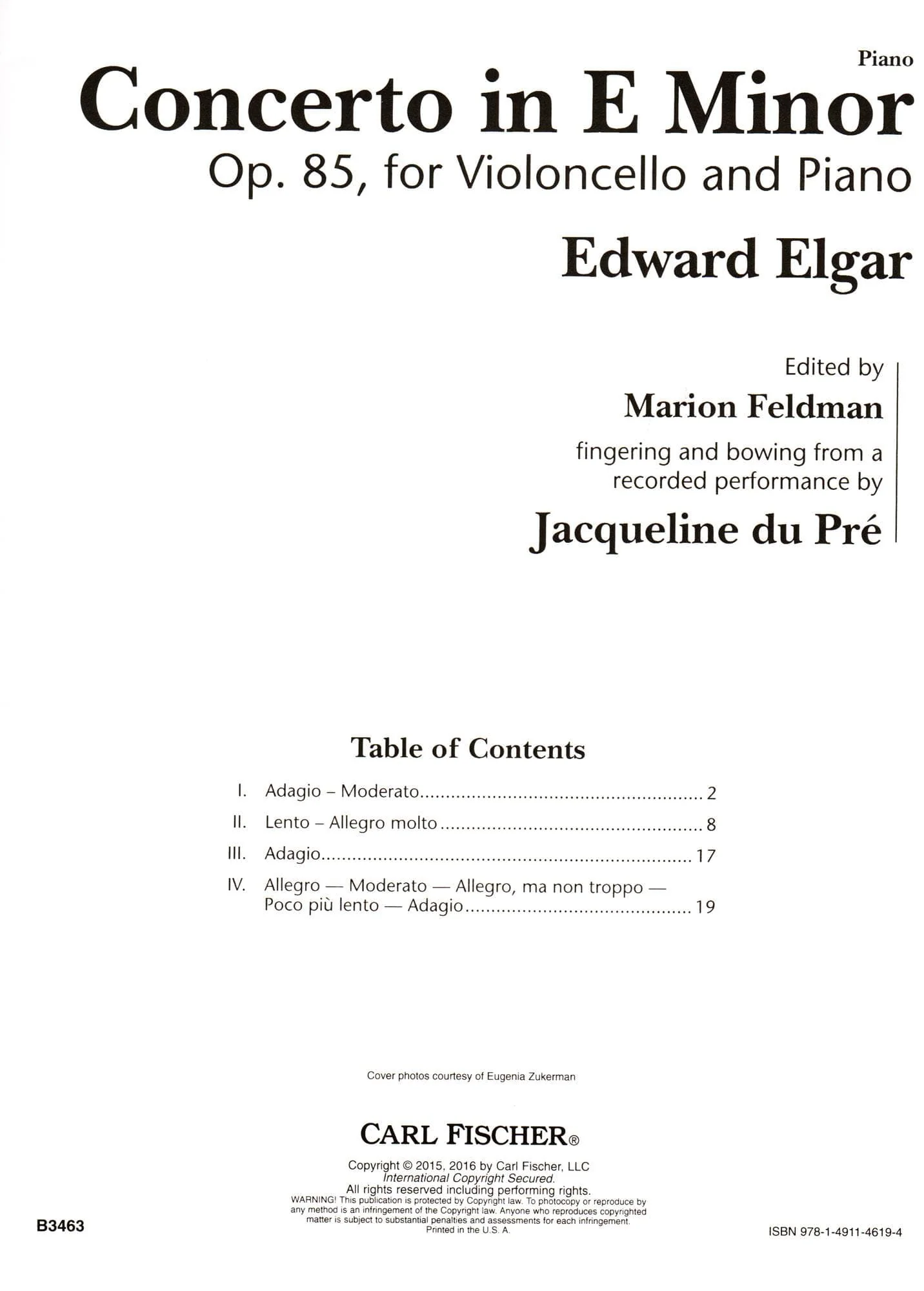 Elgar, Edward - Concerto in E Minor, Opus 85 - for Cello and Piano - Edition based on a Jacqueline du Pré performance - Carl Fischer - Image 2
