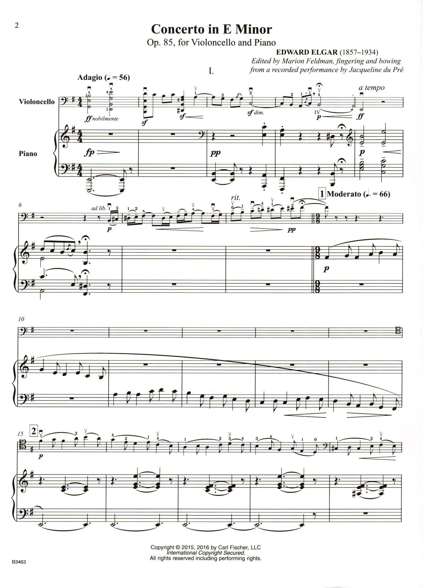 Elgar, Edward - Concerto in E Minor, Opus 85 - for Cello and Piano - Edition based on a Jacqueline du Pré performance - Carl Fischer - Image 3