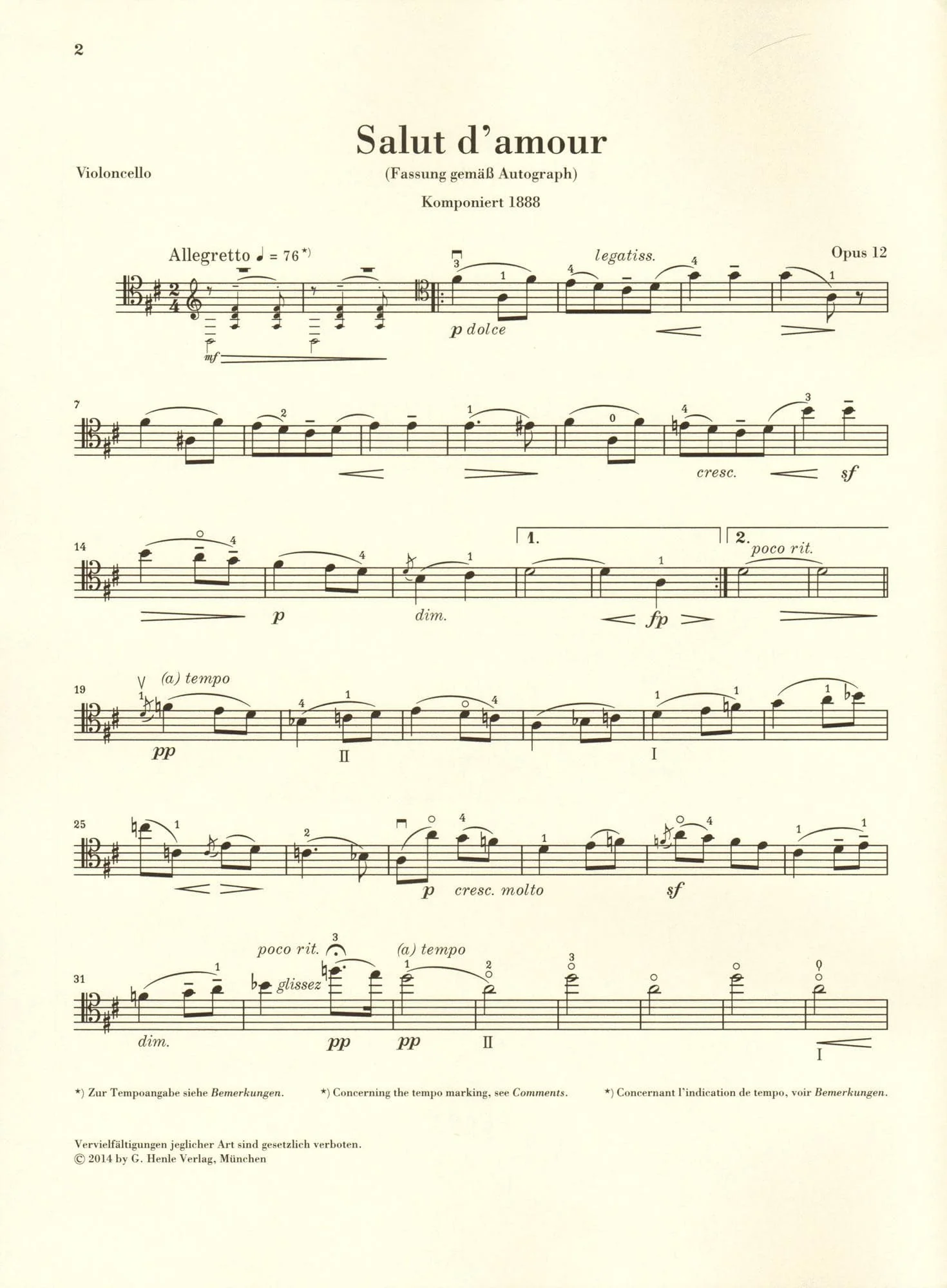 Elgar, Edward - Salut d'amour, Opus 12 - for Cello and Piano - edited by Rupert Marshall-Luck - G Henle URTEXT - Image 6