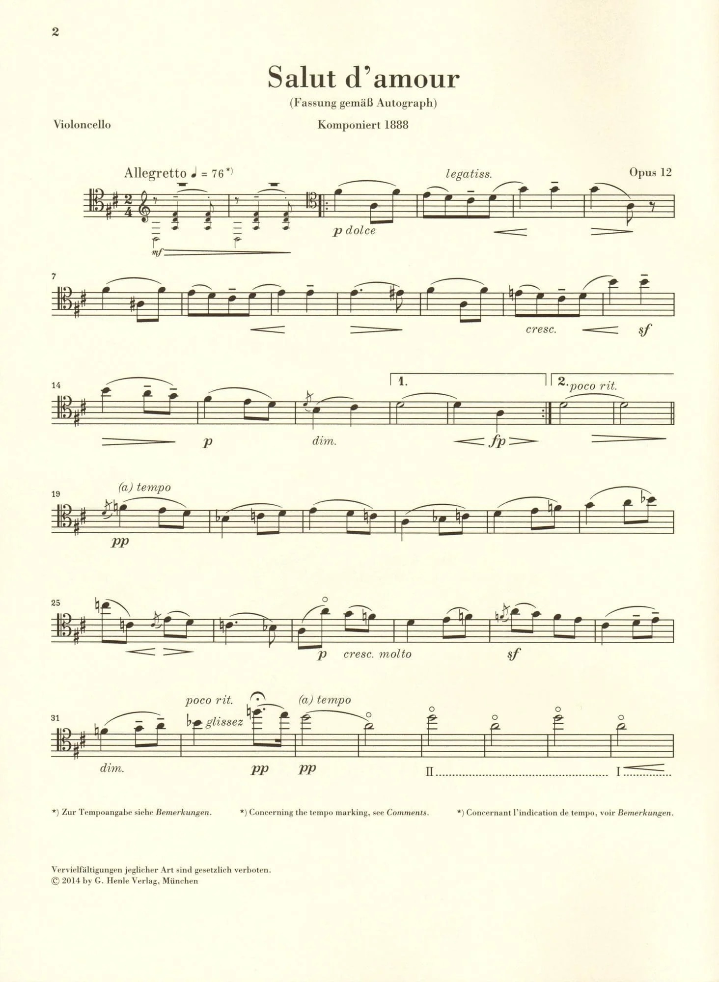 Elgar, Edward - Salut d'amour, Opus 12 - for Cello and Piano - edited by Rupert Marshall-Luck - G Henle URTEXT - Image 7