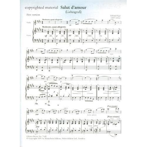 Elgar, Edward - Salut d'amour, Op 12 - Violin and Piano - edited by Donald Burrows - Edition Peters URTEXT - Image 3
