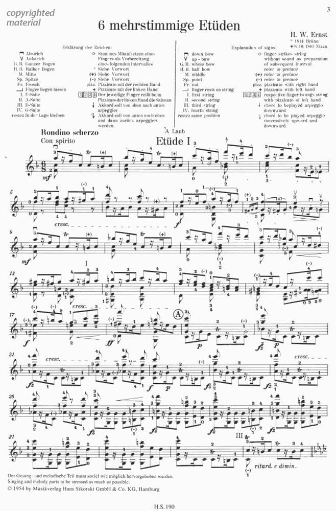 Ernst, Heinrich Wilhelm - Six Polyphonic Studies - Violin solo - edited by Franz Schmidtner - published by Sikorski Musikverlage - Image 3