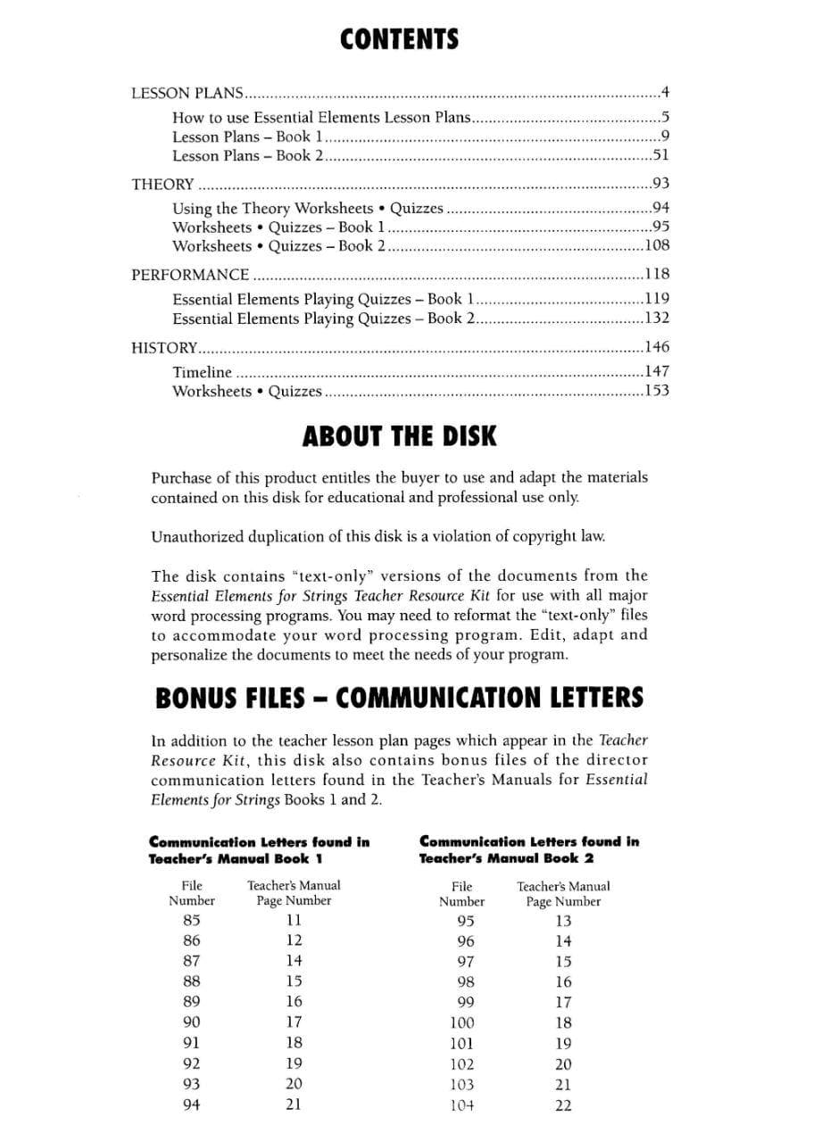 Essential Elements For Strings, Books 1 and 2 - Teacher Resource Kit - Book/MS-DOS disk set - by Allen/Gillespie/Hayes - Hal Leonard Publication - Image 2