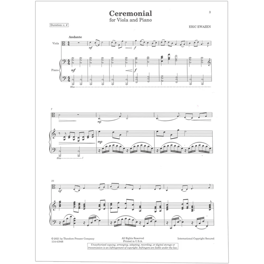 Ewazen, Eric - Ceremonial - Viola and Piano - Presser - Image 2