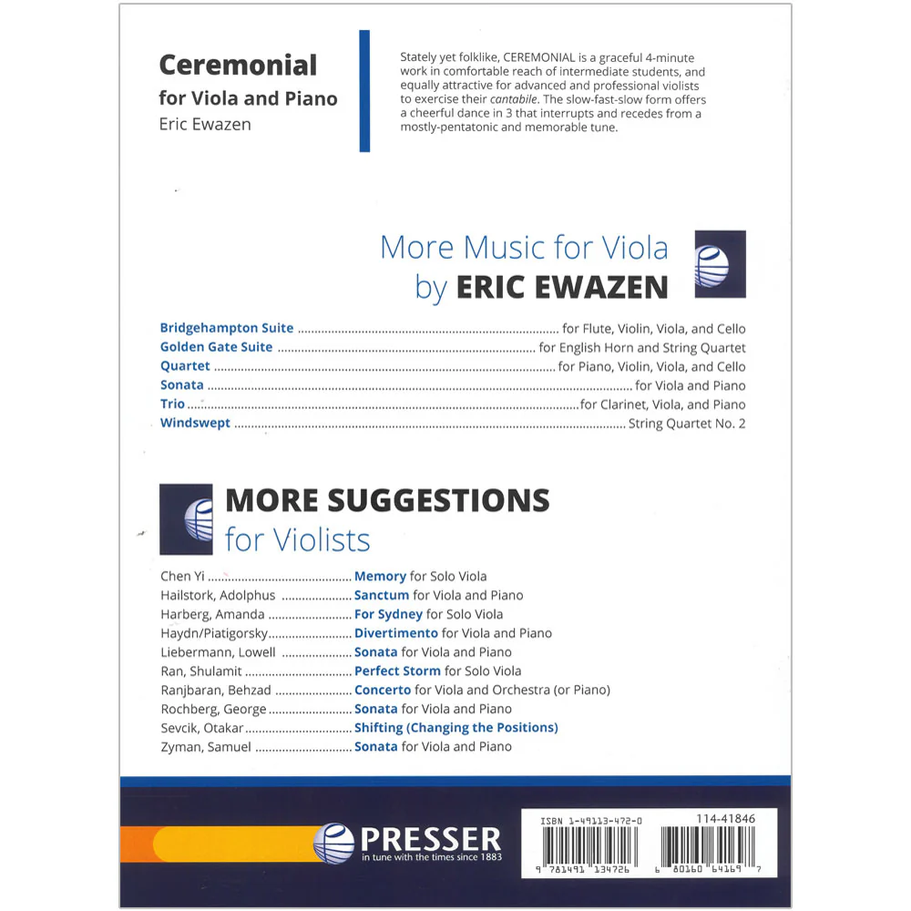 Ewazen, Eric - Ceremonial - Viola and Piano - Presser - Image 3