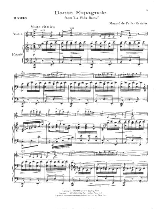 Falla, Manuel de - Danse Espagnole from "La Vida Breve" - Violin and Piano - arranged by Fritz Kreisler - Carl Fischer Edition - Image 2