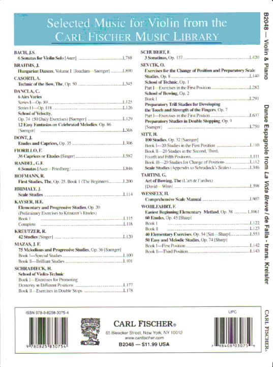 Falla, Manuel de - Danse Espagnole from "La Vida Breve" - Violin and Piano - arranged by Fritz Kreisler - Carl Fischer Edition - Image 3